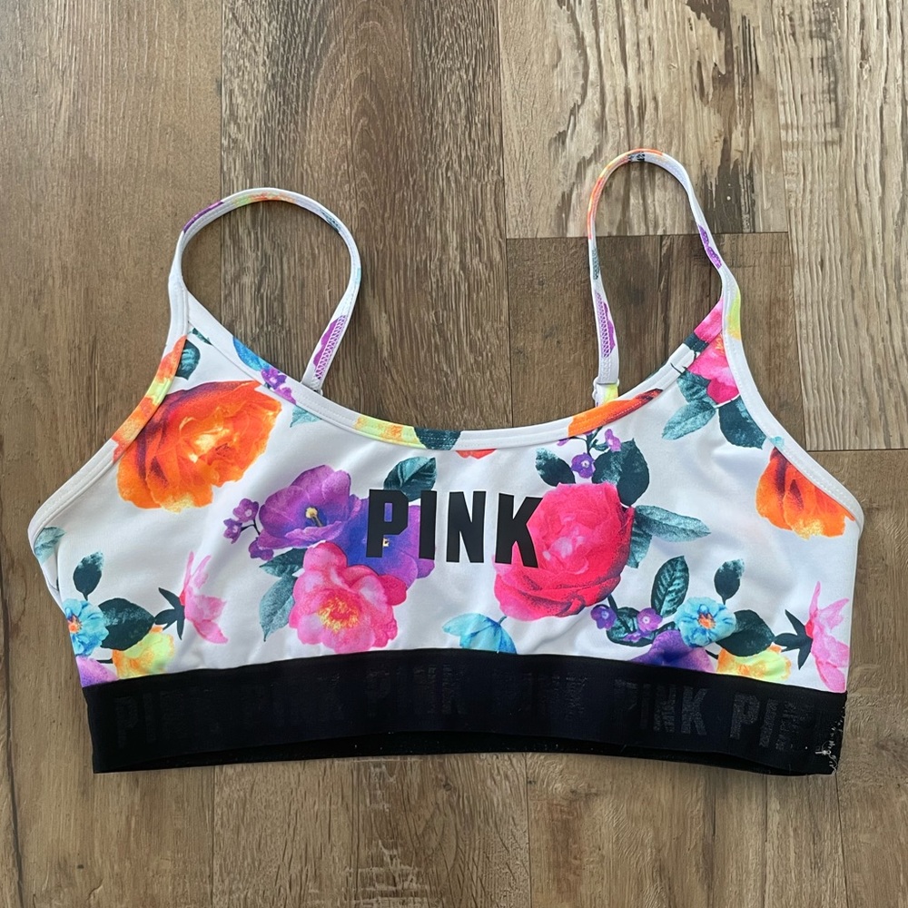 PINK- floral sports bra